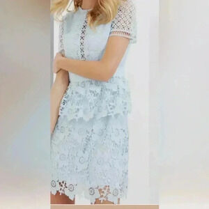 NWT $465 Ted Baker London Dixa Layered Lace Skater Dress baby Blue .